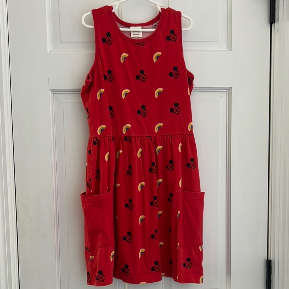 Girls Hanna Andersson/Disney Red Dress with Mickey and Rainbows